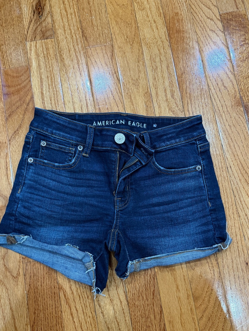 American Eagle Denim Shortie Shorts — Dark Wash — Size 0